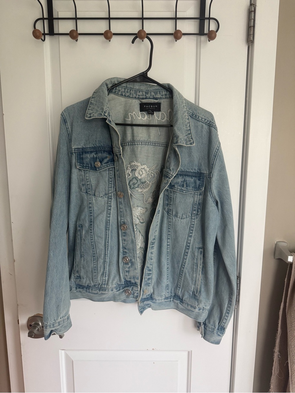 PacSun Light Blue Washed Denim Jacket with Embroidered Back
